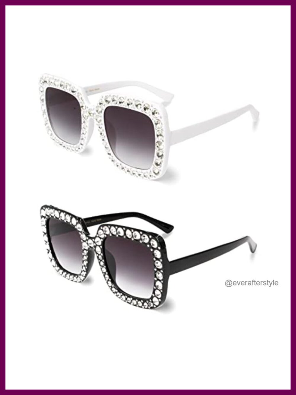 Oversized Square Rhinestone Sunglasses with UV400 Protection and Hard Case